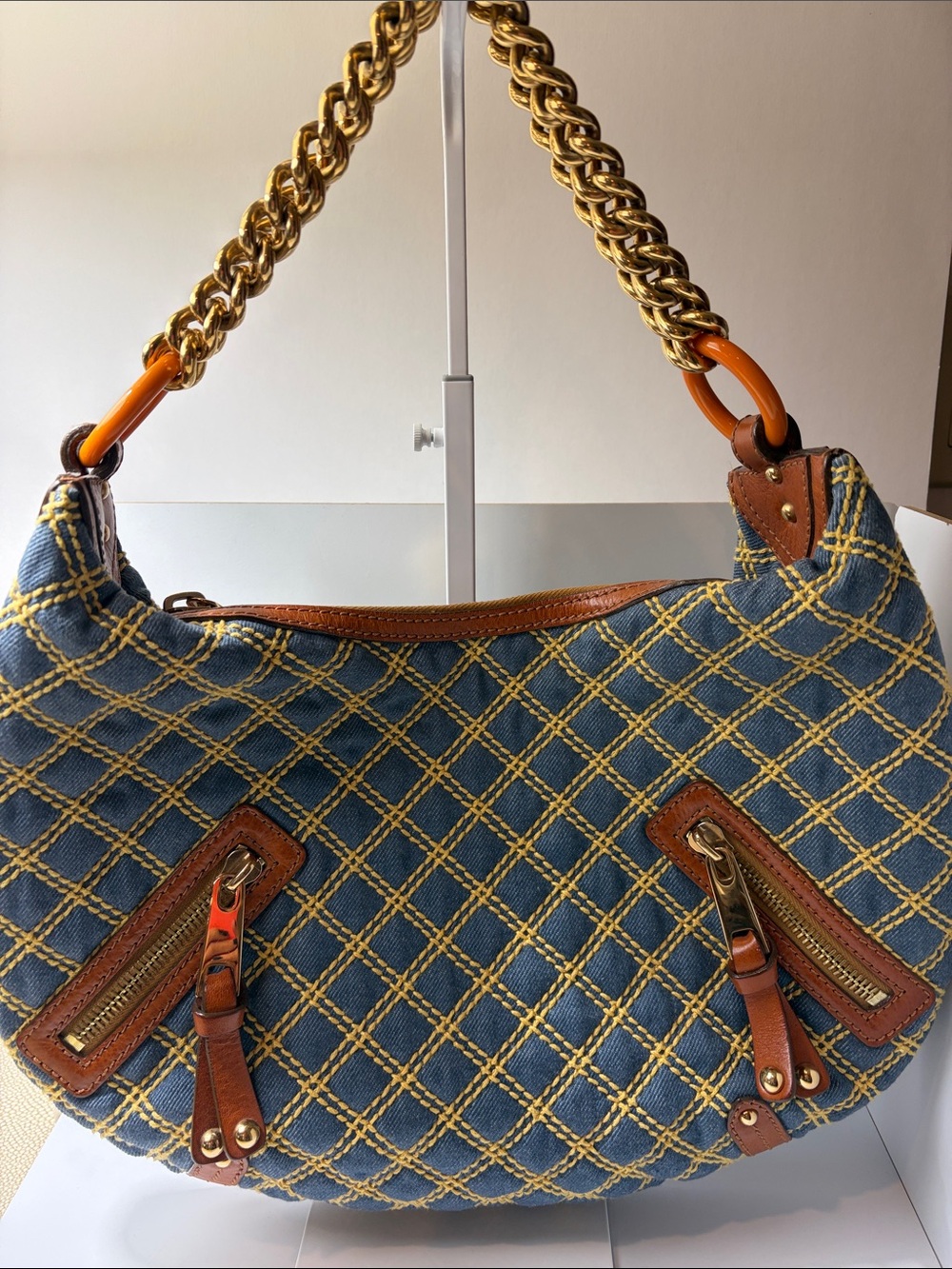 Marc Jacobs Denim Quilted Hobo Shoulder Bag